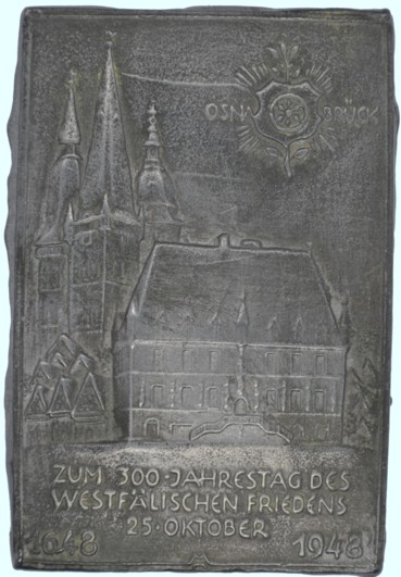Bleiplatte anlässlich der Feierlichkeiten zum 300. Jahrestag des Westfälischen Friedens 1948