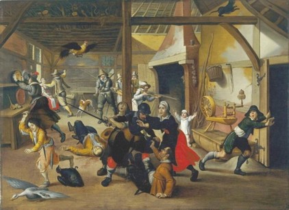 Söldner plündern einen Bauernhof im Dreißigjährigen Krieg