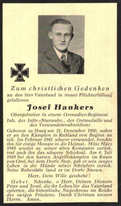Totenzettel Josef Hankers
