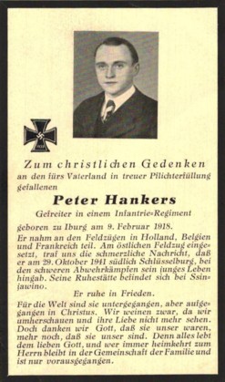 Totenzettel Peter Hankers
