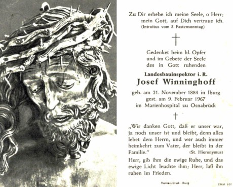 Totenzettel von Josef Winninghoff, Hankers-Druck - Iburg