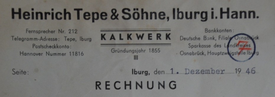 Rechnung vom 01.12.1946