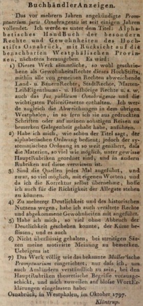 "Allgemeiner Litterarischer Anzeiger", Beilage zu No. XCIV., Leipzig, 15. Juni 1798