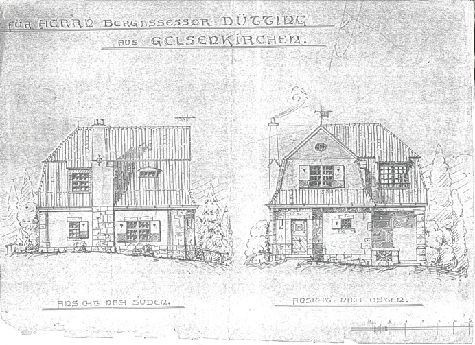 Entwurfszeichnung für das Landhaus Dütting, Gelsenkirchen, um 1906, ggf. Architekt Paul Knobbe