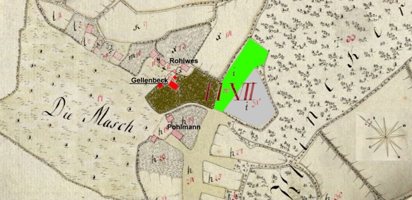 Detailkarte mit den Besitzungen des Hofes Gellenbeck 