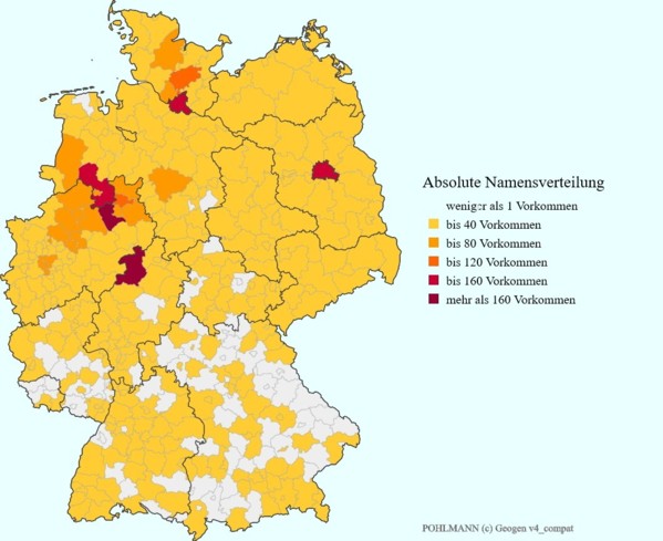 Die absolute Namensverteilung "Pohlmann" im Jahre 2007