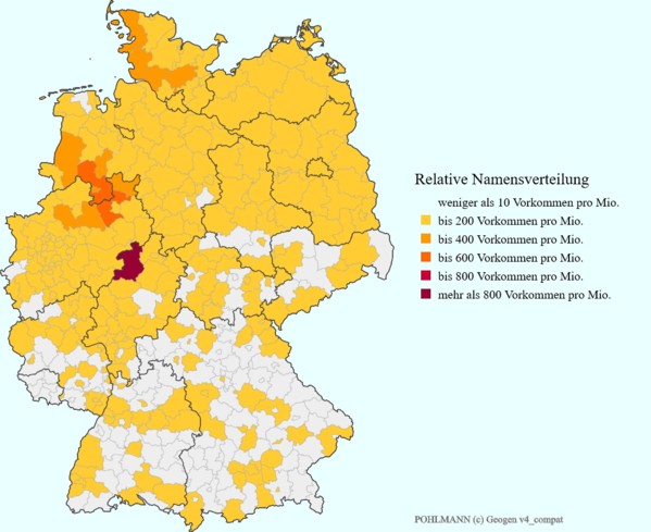 Die relative Namensverteilung "Pohlmann" im Jahre 2007