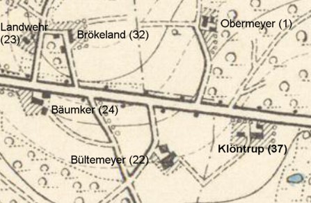 Lageplan des Hofes Klntrup an der Strae von Glane nach Hilter