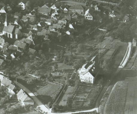 Luftbild vom 18. Mrz 1930 mit dem Franziskus-Hospital (Gebude rechts unten)