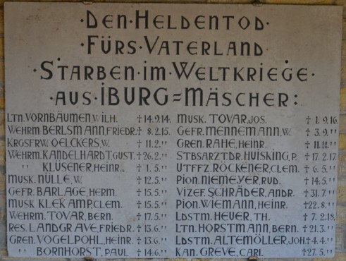 edenktafel für die Opfer des 1. Weltkrieges aus Iburg und Mäscher (1. Teil)