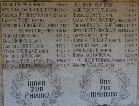 Gedenktafel für die Opfer des 1. Weltkrieges aus Iburg und Mäscher (2. Teil)