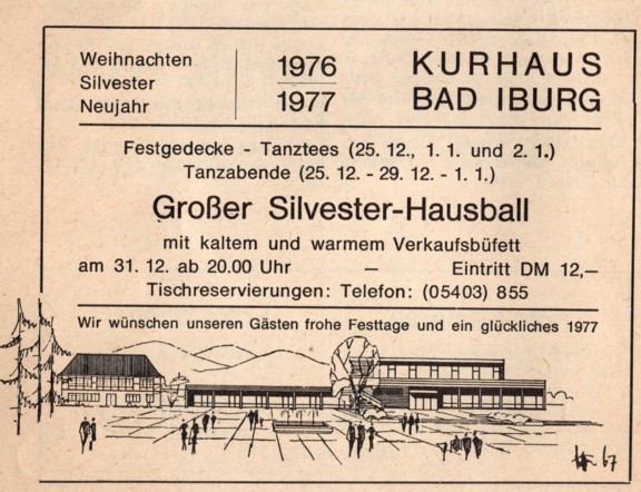 Gewerbliche Anzeige zum Groen Silvester-Hausball im Kurhaus 1976/77