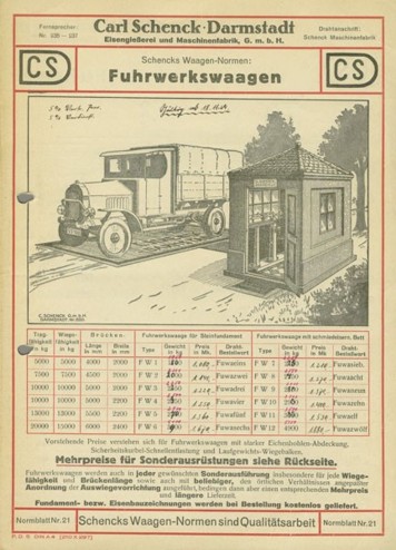 Normblatt "Fuhrwerkswaagen" der Maschinenfabrik "Carl Schenck GmbH"