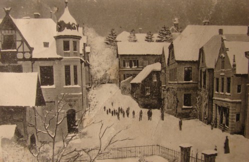 Postkarte, um 1905, nachtrglich mit "Schnee" versehen und den Strommasten entfernt