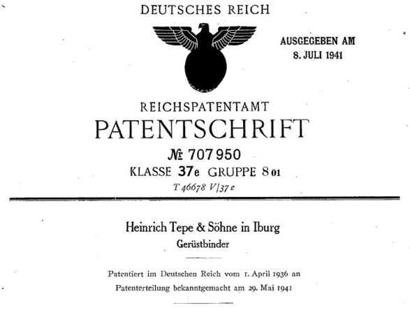 Patent der Fa. Heinrich Tepe & Shne fr einen Gerstbinder im Jahre 1936