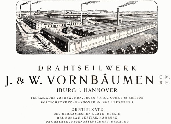 Gewerbliche Anzeige vom "Drahtseilwerk J. & W. Vornbumen GmbH"