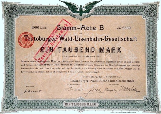 Stamm-Actie B No. 2869 vom 1. November 1900 über 1.000 Mark