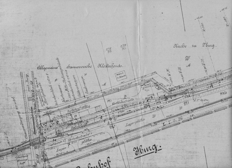 Zeichnung vom Bahnhofsgelände aus dem Jahr 1912