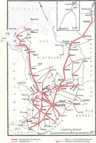 Streckennetz der Reichsbahndirektion Münster (Westf), 1927