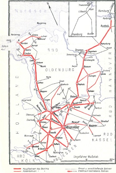 Streckennetz der Reichsbahndirektion Mnster (Westf), 1927